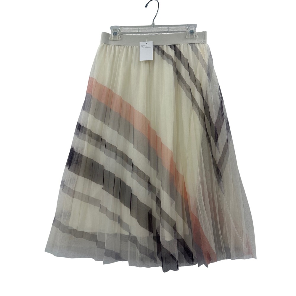 Studio West Skirt Womens Large Ivory Coral New Pleated Tulle Plaid Midi 31377CR